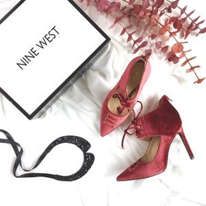 Nine West "Regal Ruby" Lace-Up Velvet Heels, 8
